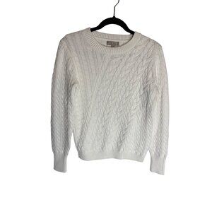 J. Crew White Cable Knit Crewneck Sweater